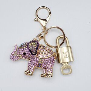 Authentic Louis Vuitton Lock & Key with Unbranded Elephant Charm, Keychain